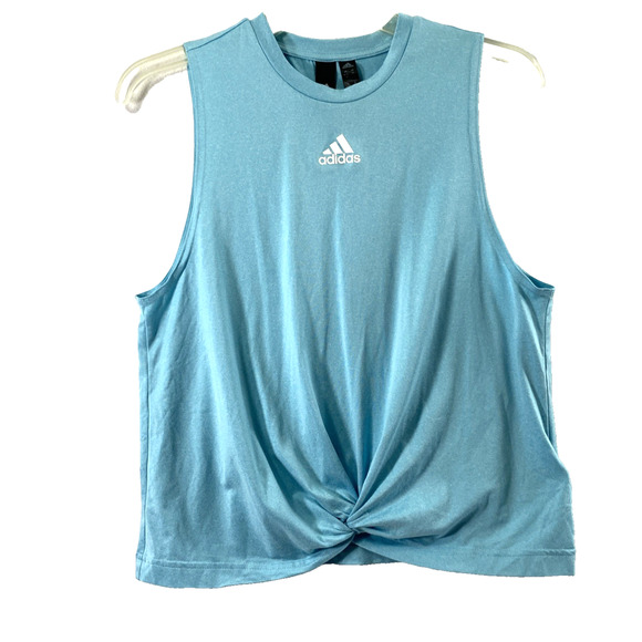 Adidas‎ Sleeveless Tank Top Womens Medium Blue Criss Cross Twist Bottom Athletic - Picture 1 of 8
